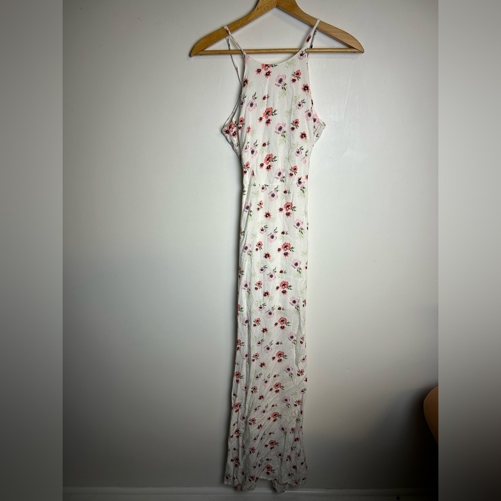 Ticket‎ S Floral White Maxi Dress Open Back Prairie Coastal Summer Slip staple